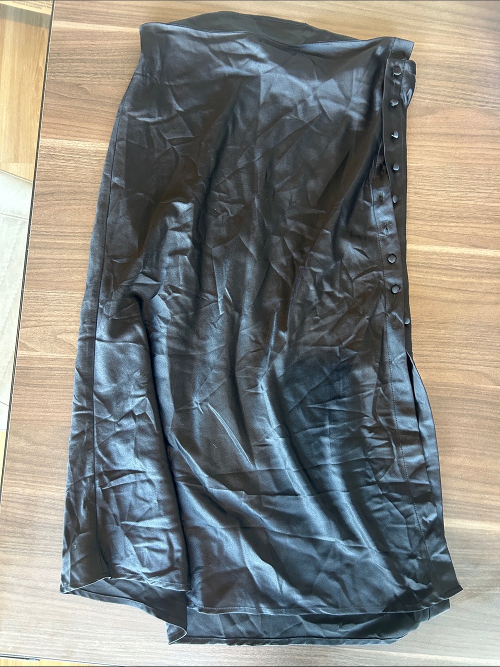 Forever 21 Black Satin Side-Button Midi Skirt